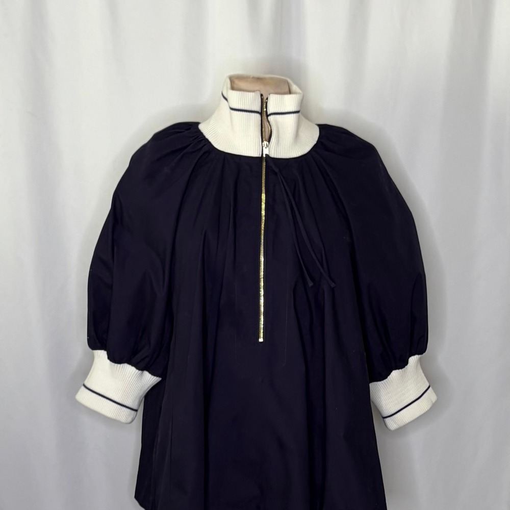 Anthropologie MAEVE Sporty Henley Swing Top Navy Blue White Half Zip Large - Picture 4 of 14